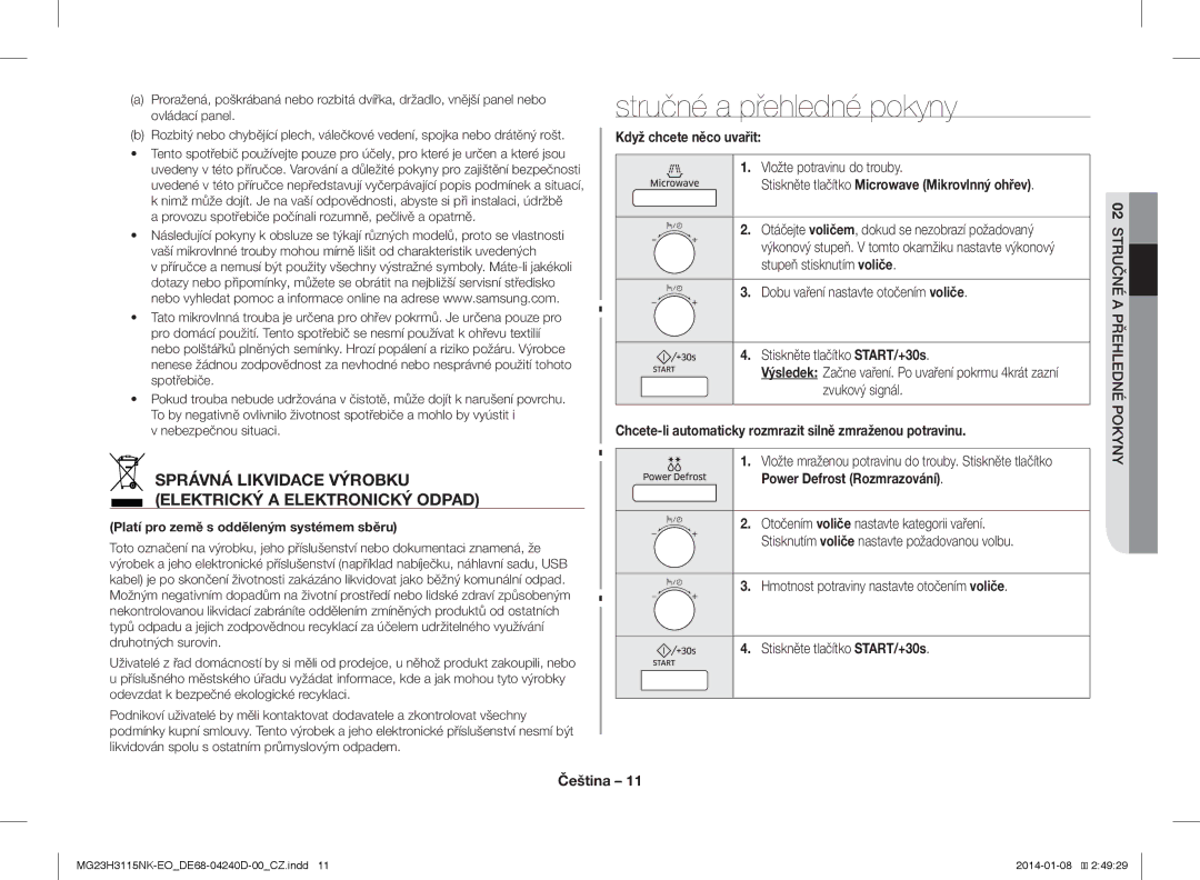 Samsung MG23H3115NK/EO manual Stručné a přehledné pokyny, Správná Likvidace Výrobku Elektrický a Elektronický Odpad 