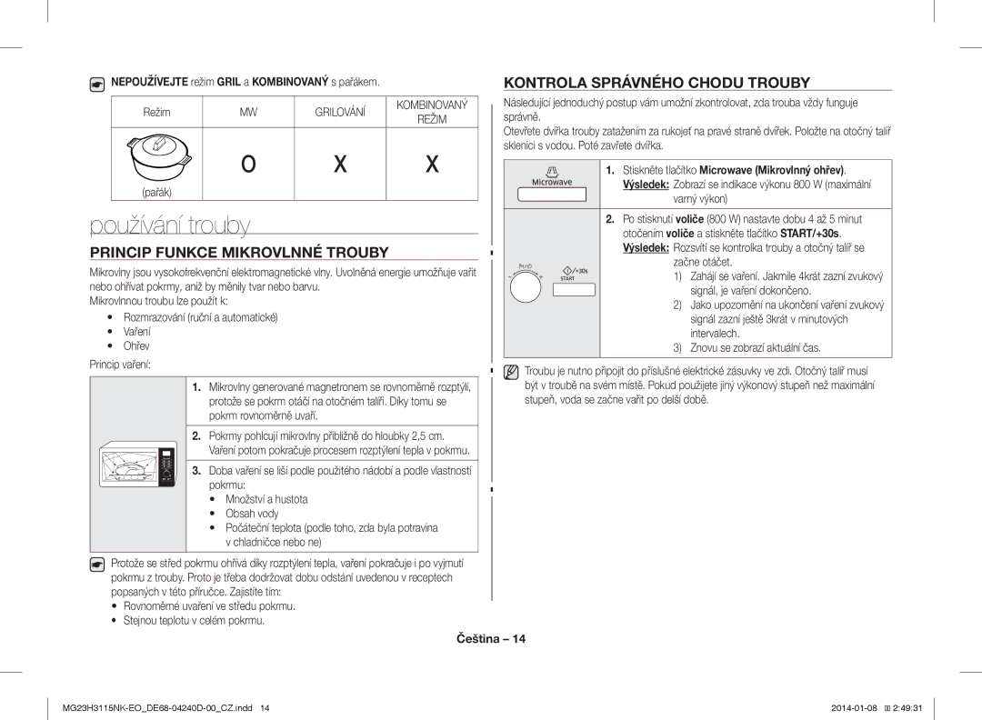 Samsung MG23H3115NK/EO manual Používání trouby, Princip Funkce Mikrovlnné Trouby, Kontrola Správného Chodu Trouby 