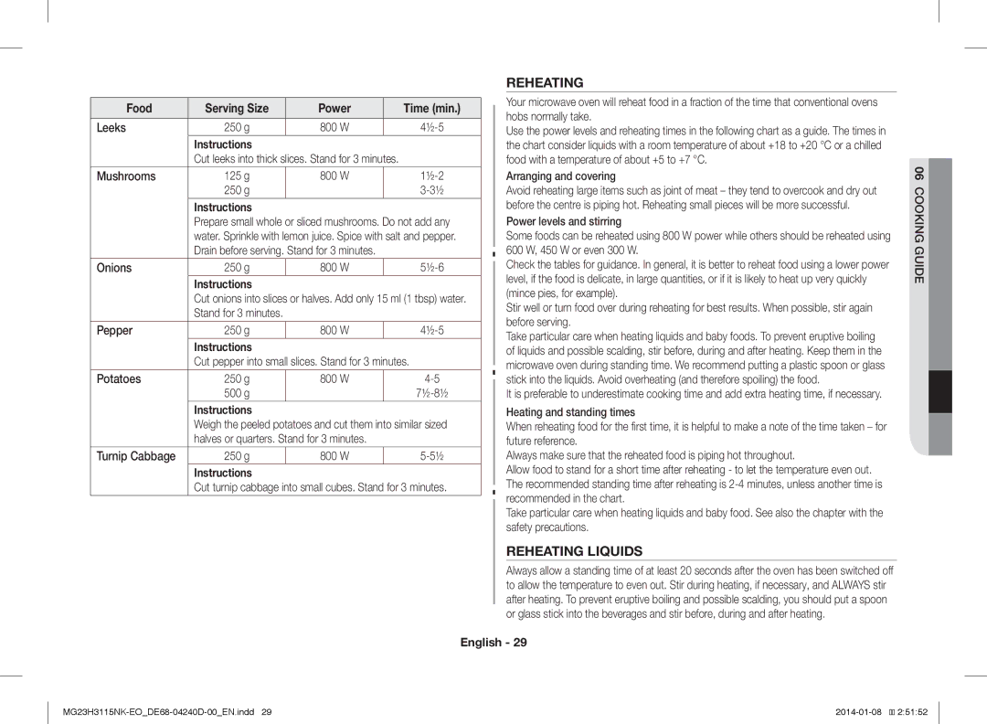 Samsung MG23H3115NK/EO manual Reheating Liquids 