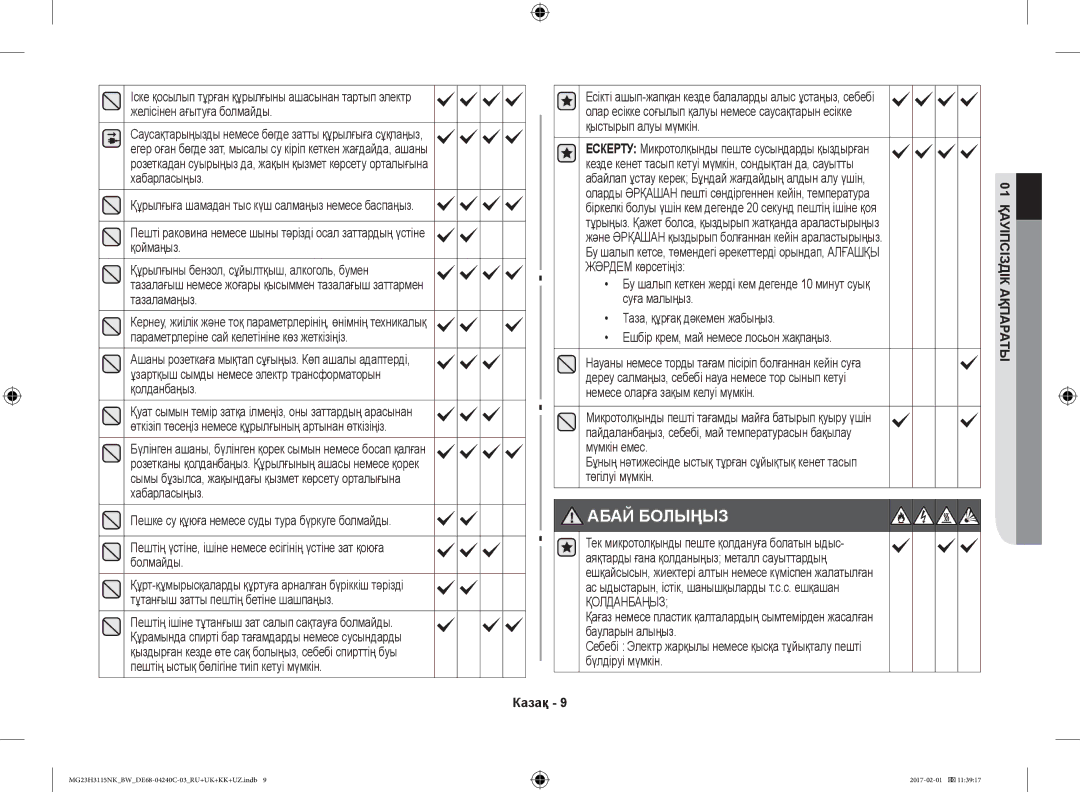 Samsung MG23H3115NK/BW, MG23H3115NW/BW manual Қолданбаңыз 