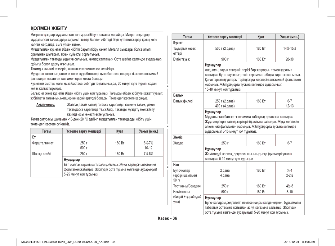 Samsung MG23H3115PR/BW, MG23H3115FR/BW manual Қолмен Жібіту 