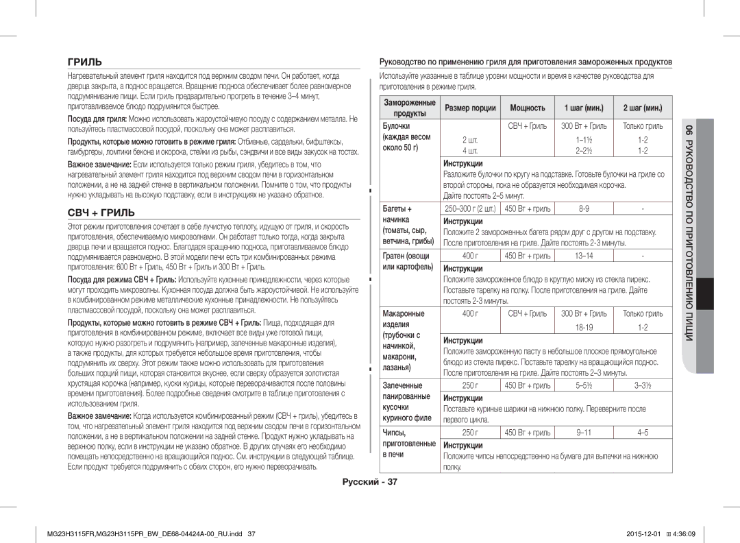 Samsung MG23H3115FR/BW, MG23H3115PR/BW manual СВЧ + Гриль 