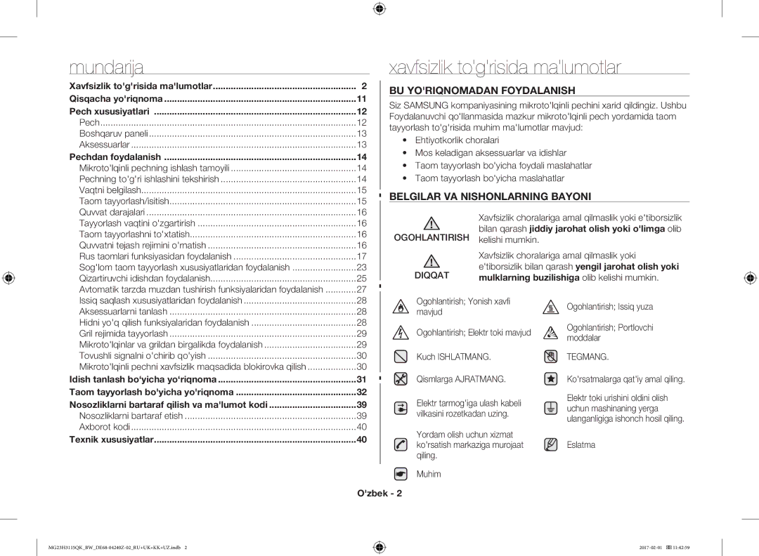 Samsung MG23H3115QK/BW Xavfsizlik togrisida malumotlar, BU Yoriqnomadan Foydalanish, Belgilar VA Nishonlarning Bayoni 