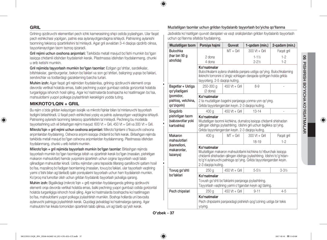 Samsung MG23H3115QK/BW manual Mikrotolqin + Gril 