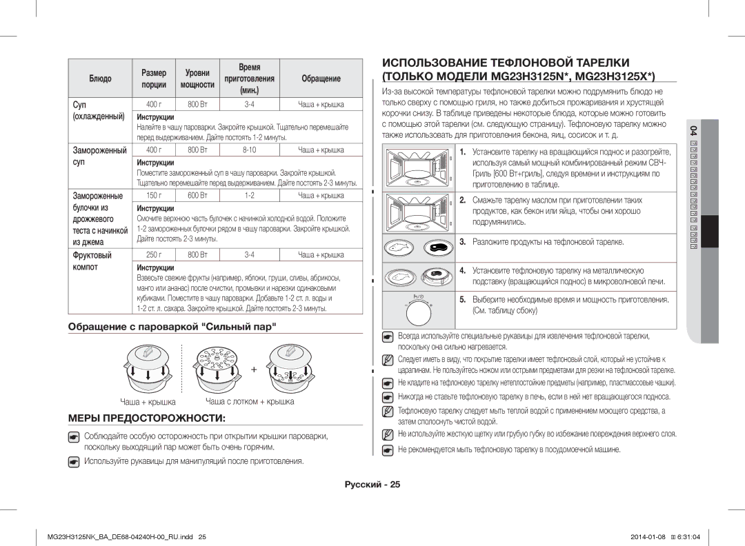 Samsung MG23H3125NK/BA manual Обращение с пароваркой Сильный пар, Меры Предосторожности 