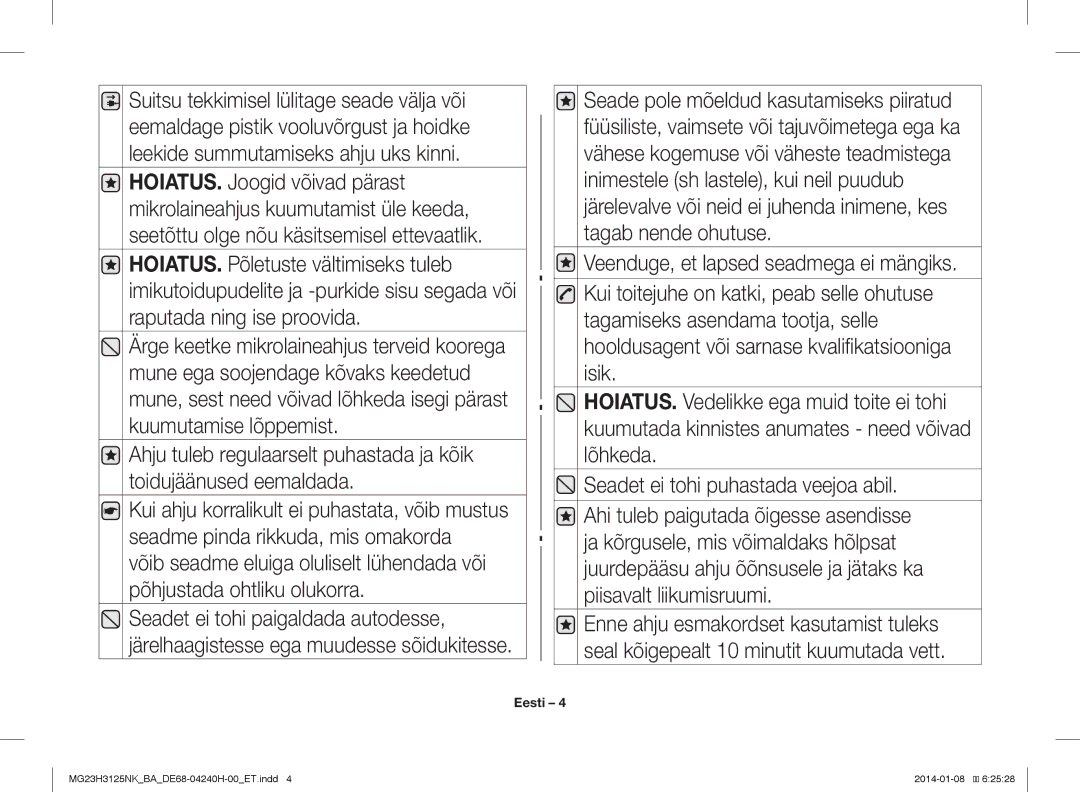 Samsung MG23H3125NK/BA manual Eesti 