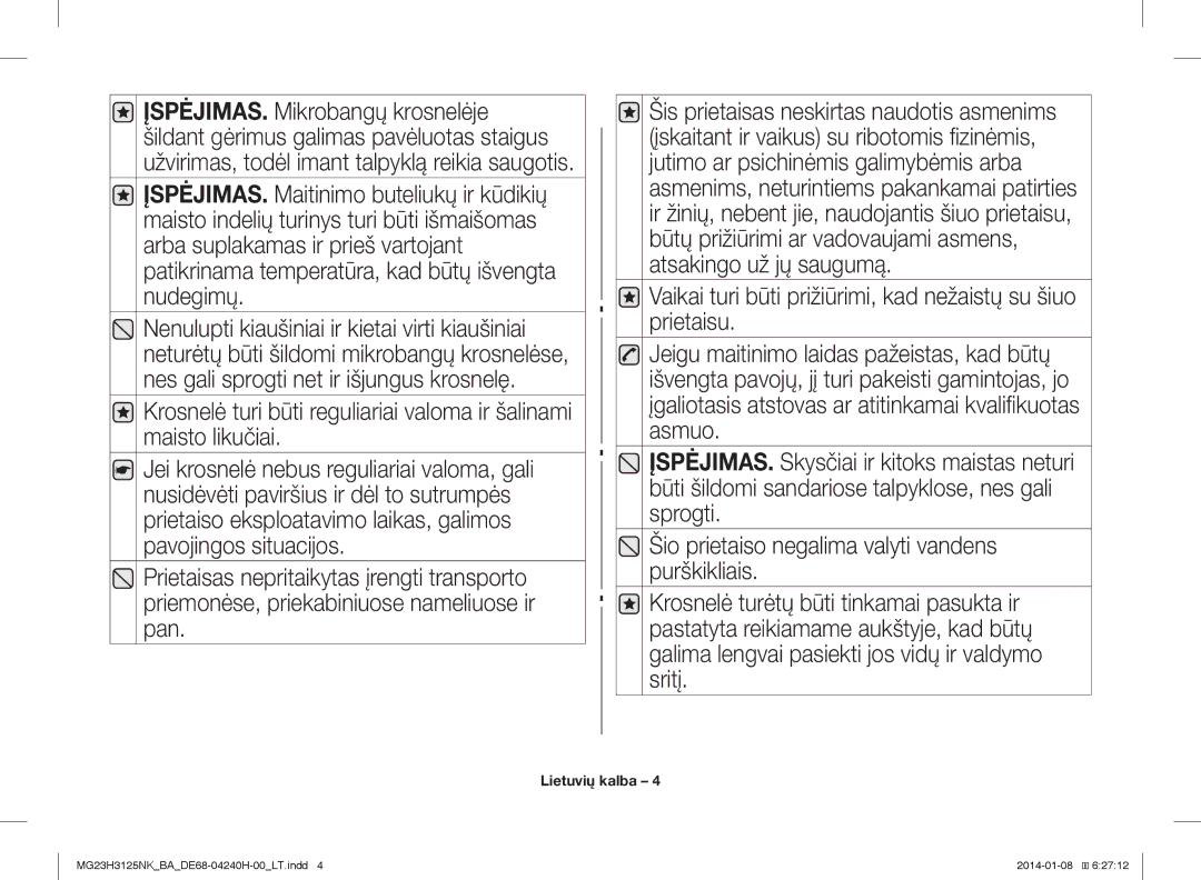 Samsung MG23H3125NK/BA manual Lietuvių kalba 