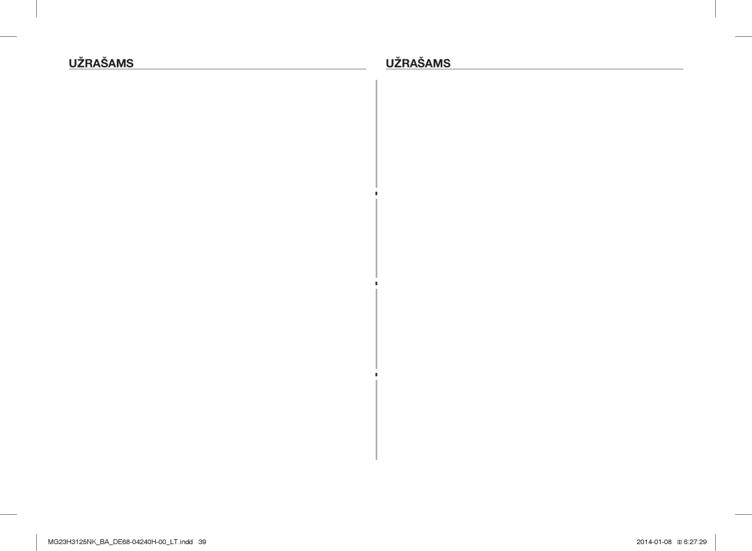 Samsung MG23H3125NK/BA manual Užrašams 