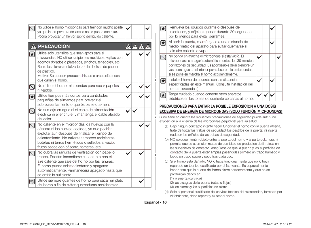 Samsung MG23H3125NK/EC manual Precaución 