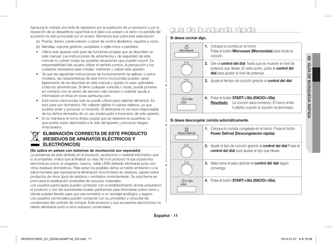 Samsung MG23H3125NK/EC manual Guía de búsqueda rápida 