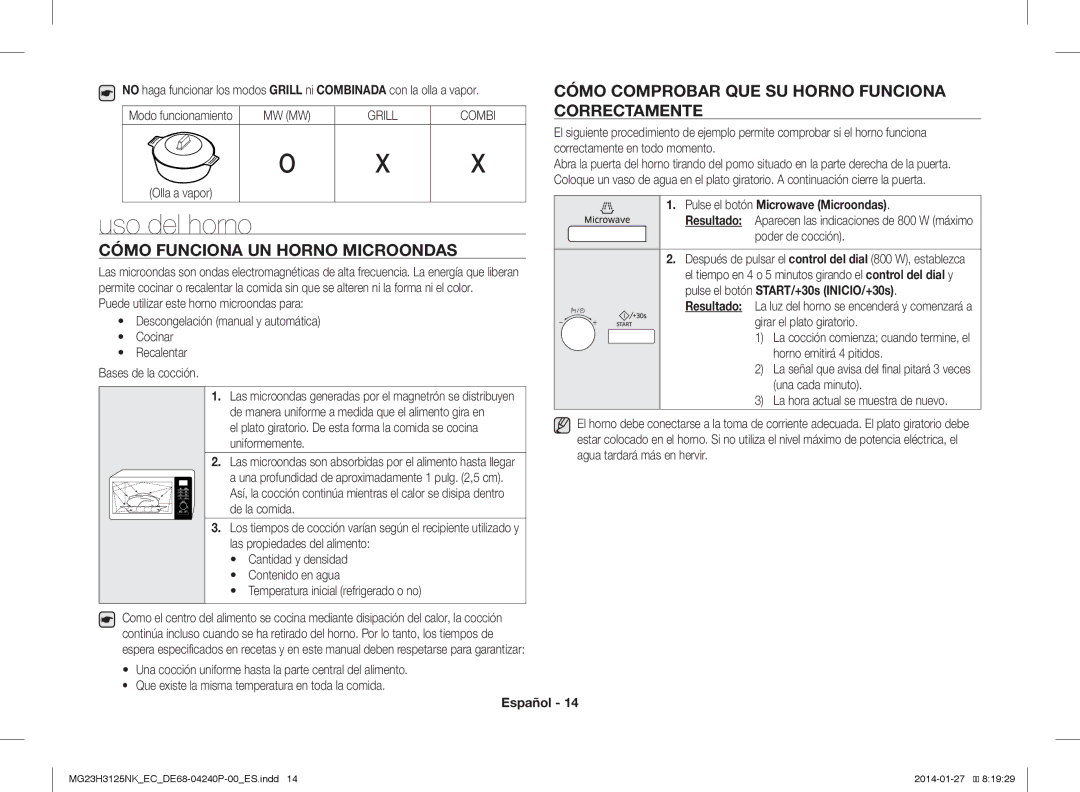 Samsung MG23H3125NK/EC Uso del horno, Cómo Funciona UN Horno Microondas, Olla a vapor, Pulse el botón Microwave Microondas 