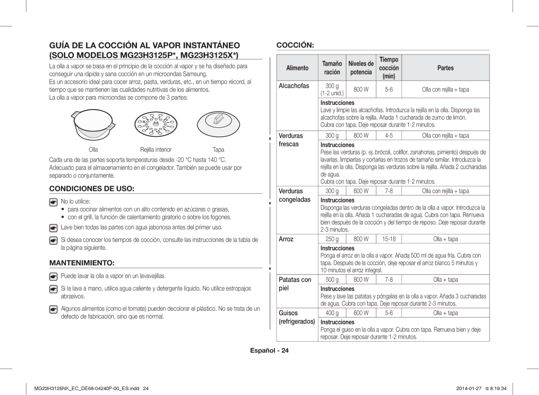 Samsung MG23H3125NK/EC manual Condiciones DE USO, Mantenimiento, Cocción 