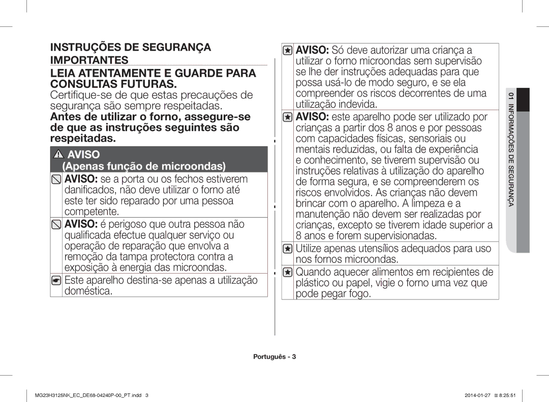 Samsung MG23H3125NK/EC manual Leia Atentamente E Guarde Para Consultas Futuras 