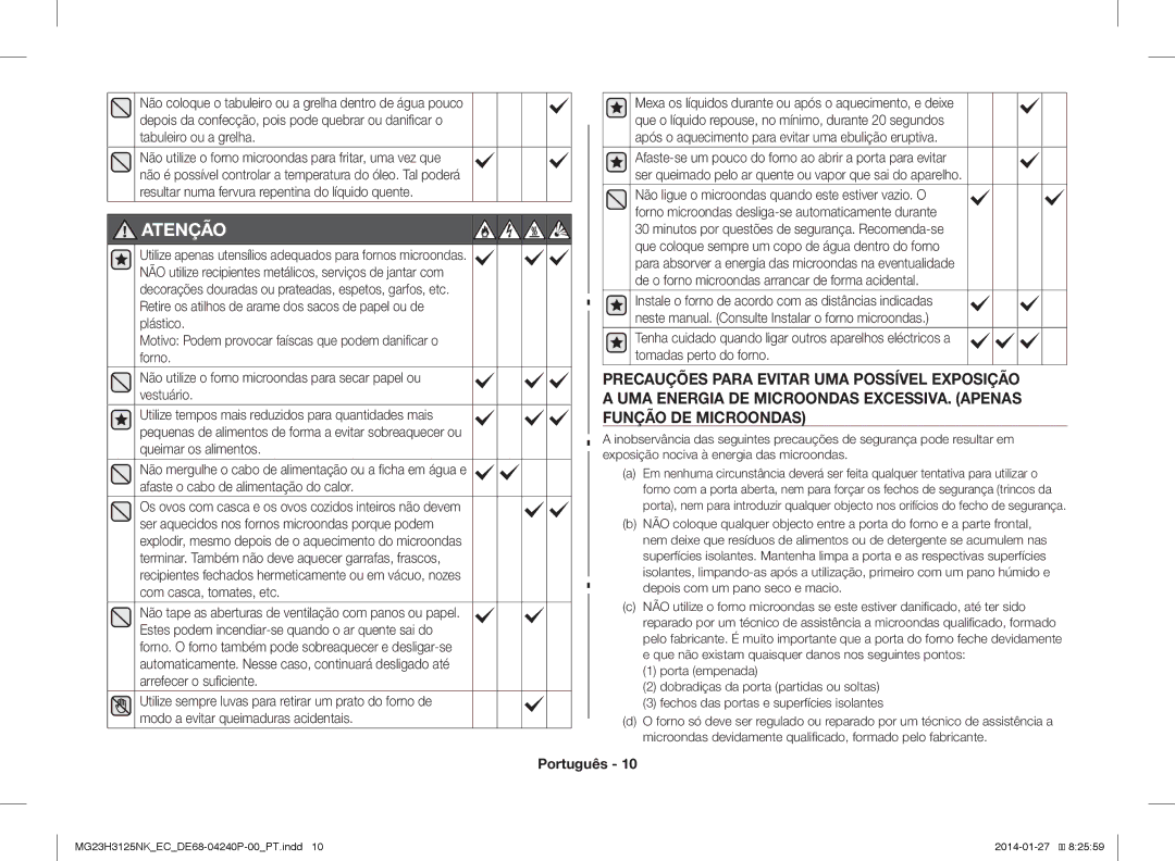 Samsung MG23H3125NK/EC manual Atenção, Depois com um pano seco e macio 