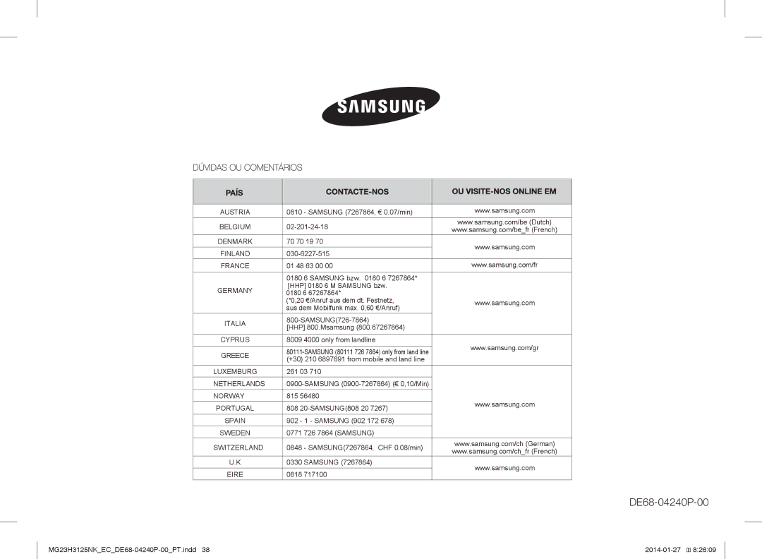 Samsung MG23H3125NK/EC manual 01 48 63 00 0180 6 Samsung bzw 6 