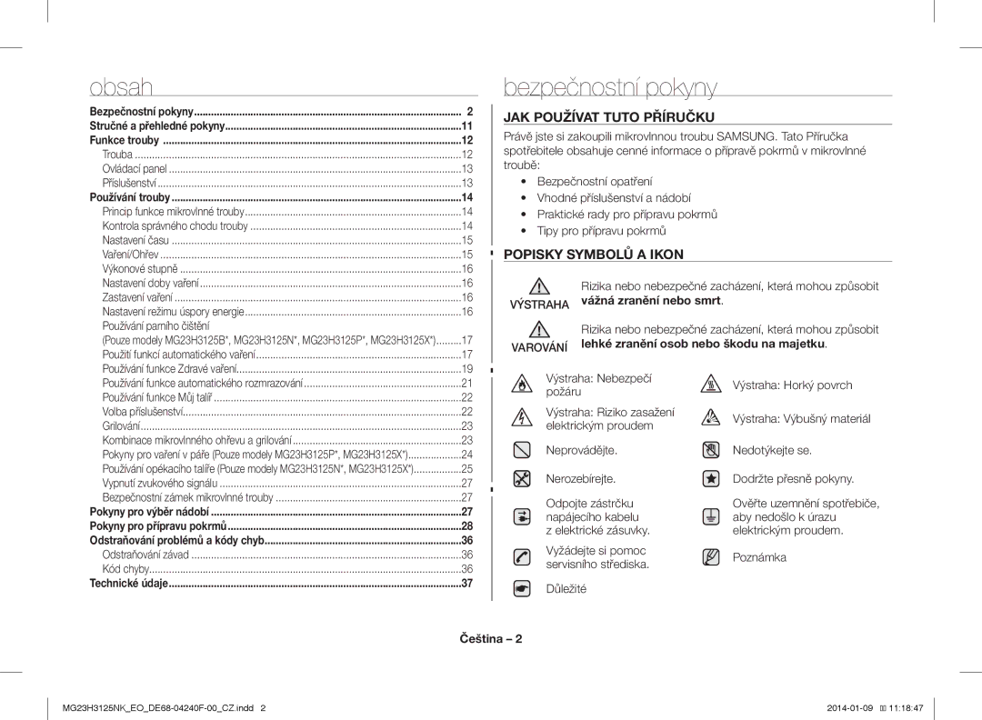 Samsung MG23H3125NK/EO manual Bezpečnostní pokyny, JAK Používat Tuto Příručku, Popisky Symbolů a Ikon 