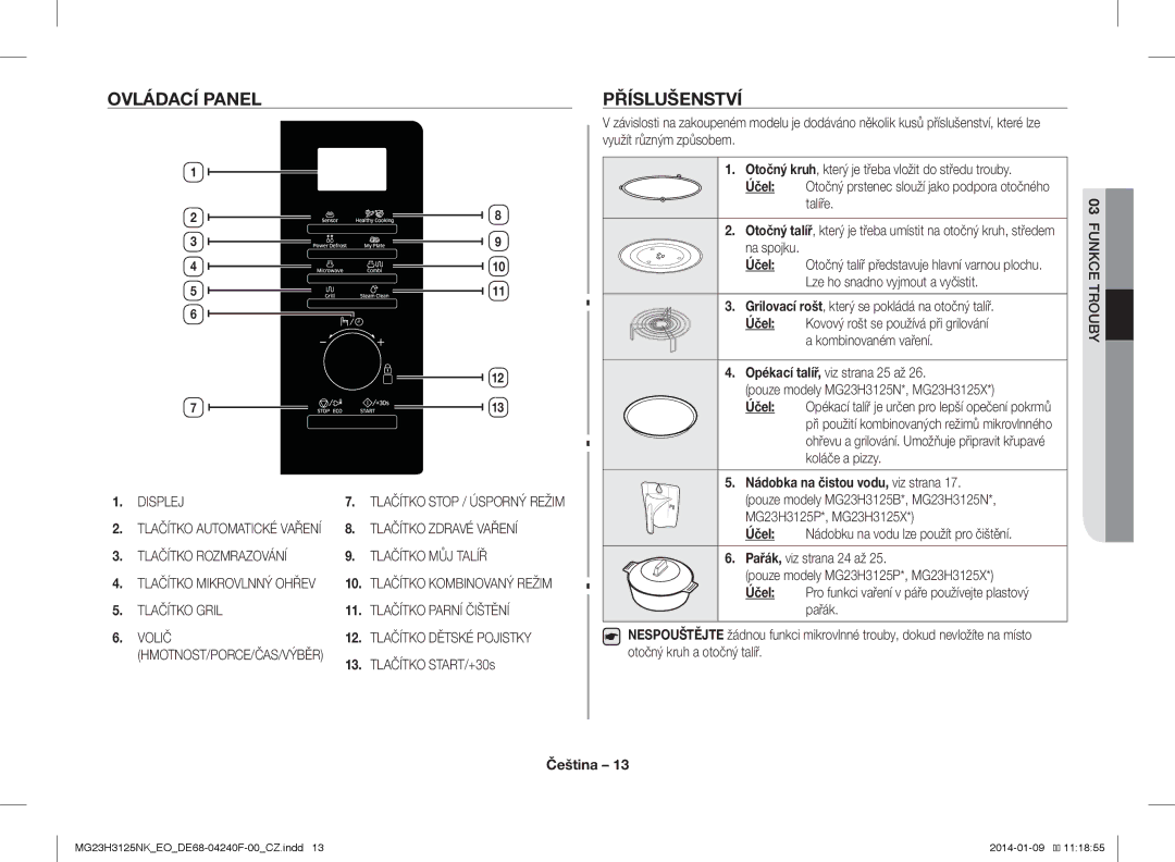 Samsung MG23H3125NK/EO manual Příslušenství, Tlačítko START/+30s, Účel 