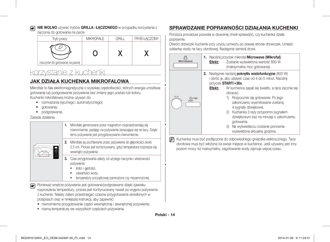 Samsung MG23H3125NK/EO Korzystanie z kuchenki, JAK Działa Kuchenka Mikrofalowa, Sprawdzanie Poprawności Działania Kuchenki 