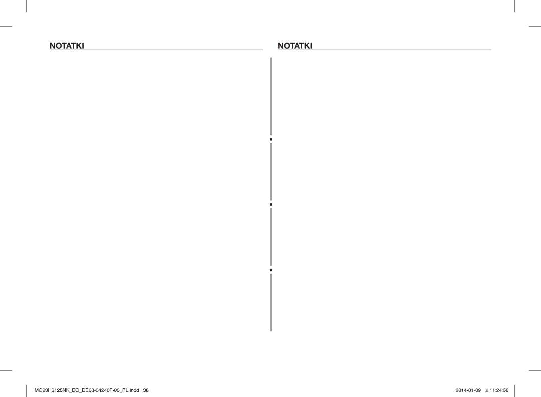 Samsung MG23H3125NK/EO manual Notatki 