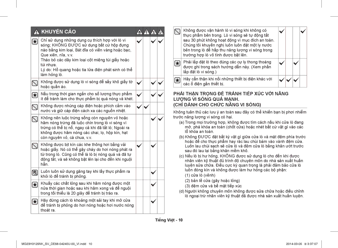 Samsung MG23H3125NK/SV manual Khuyến CÁO 