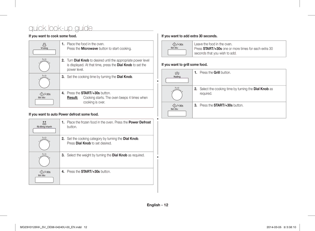 Samsung MG23H3125NK/SV manual Quick look-up guide 