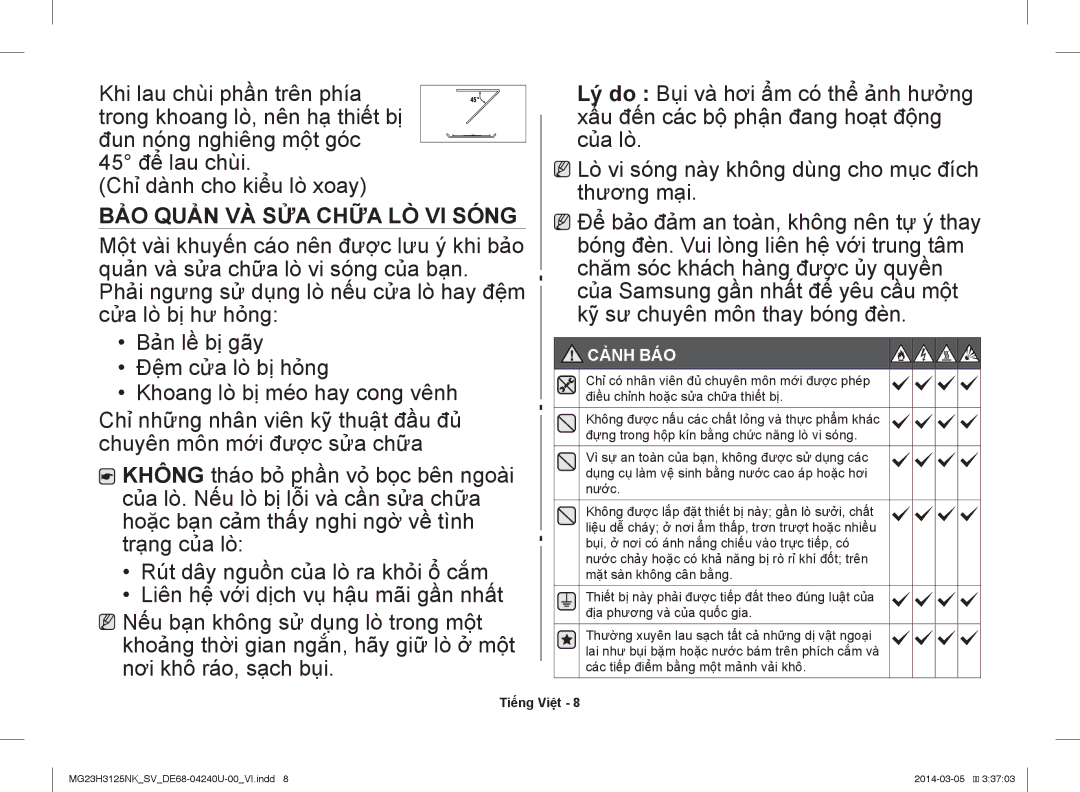 Samsung MG23H3125NK/SV manual BẢO Quản VÀ SỬA Chữa LÒ VI Sóng 