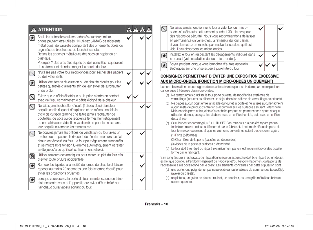 Samsung MG23H3125XK/EF manual MG23H3125XKEFDE68-04240K-00FR.indd 2014-01-08 64539 