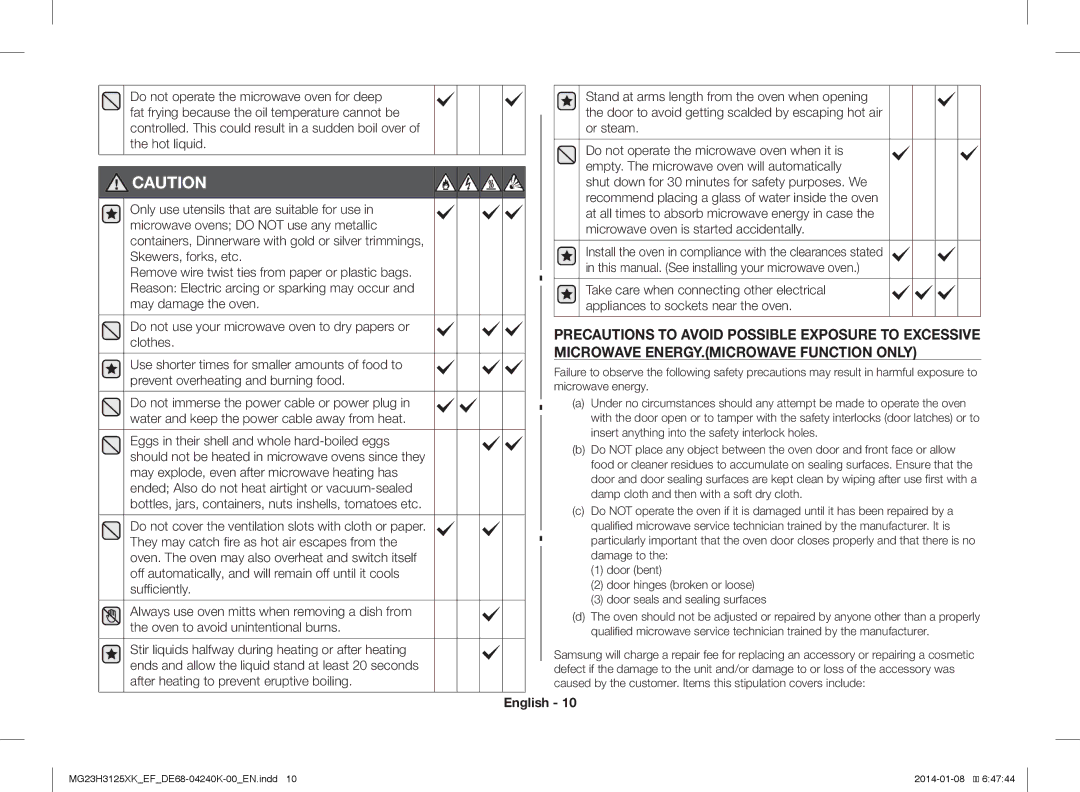 Samsung MG23H3125XK/EG, MG23H3125XK/EF manual English 