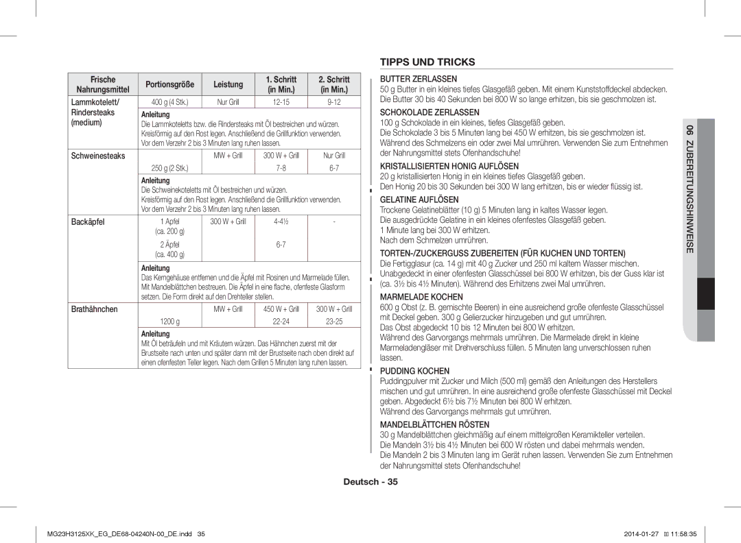 Samsung MG23H3125XW/EG, MG23H3125XK/EG manual Tipps UND Tricks 