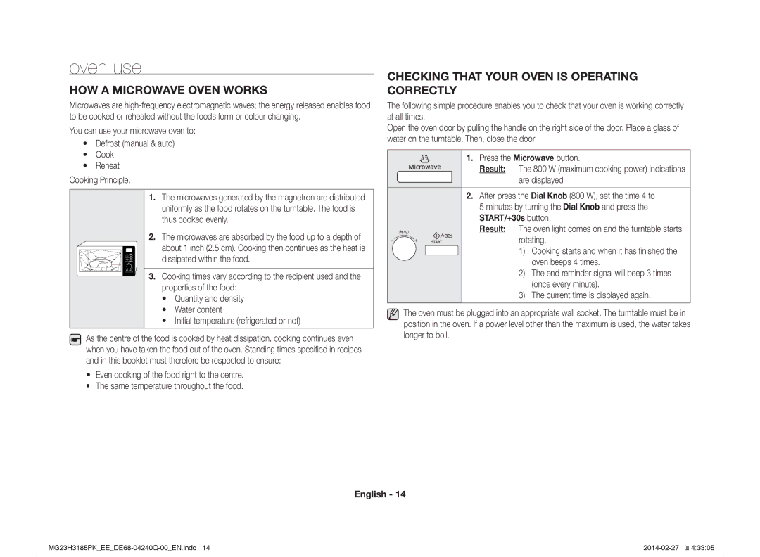 Samsung MG23H3185PK/EE manual Oven use, HOW a Microwave Oven Works, Checking That Your Oven is Operating Correctly 