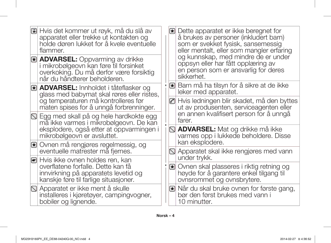 Samsung MG23H3185PK/EE manual Norsk 