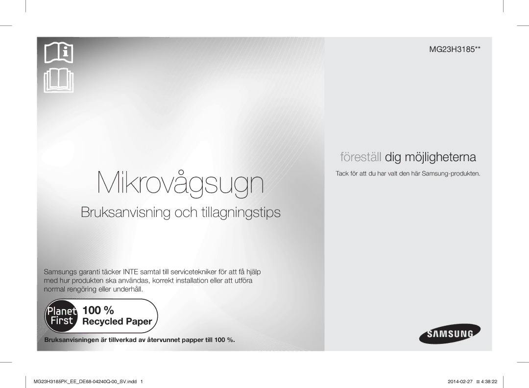 Samsung MG23H3185PW/EE manual Mikrovågsugn, Tack för att du har valt den här Samsung-produkten 