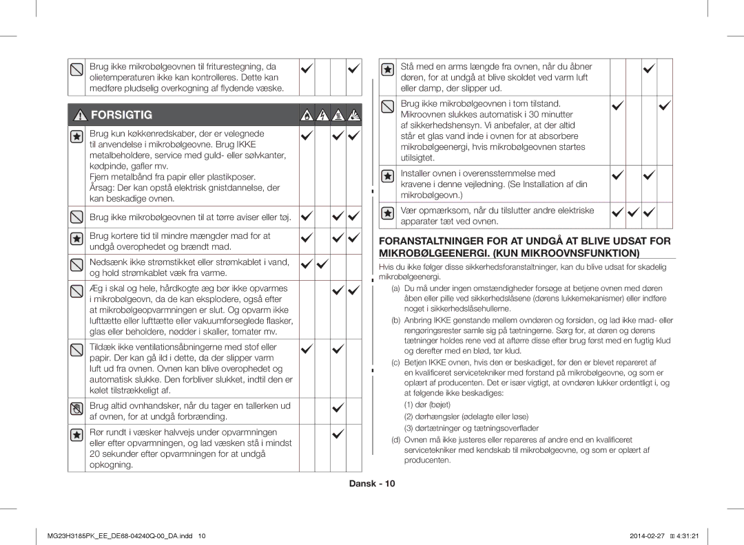 Samsung MG23H3185PW/EE manual Forsigtig, Og derefter med en blød, tør klud 