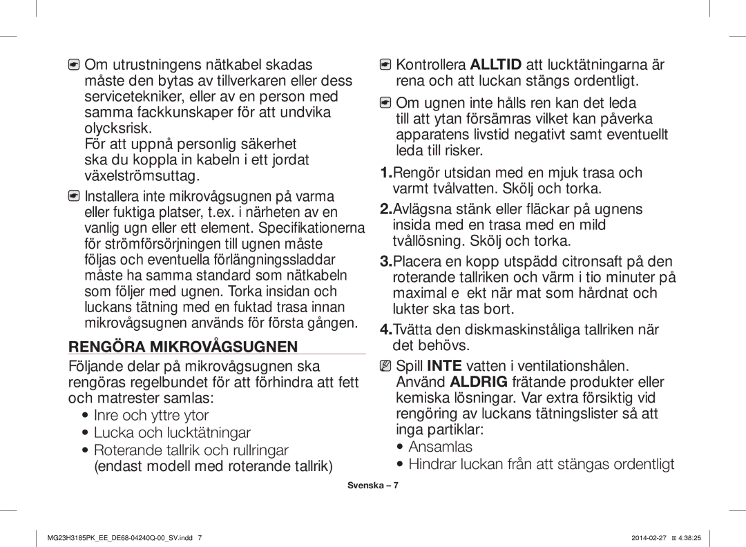 Samsung MG23H3185PW/EE manual Rengöra Mikrovågsugnen 