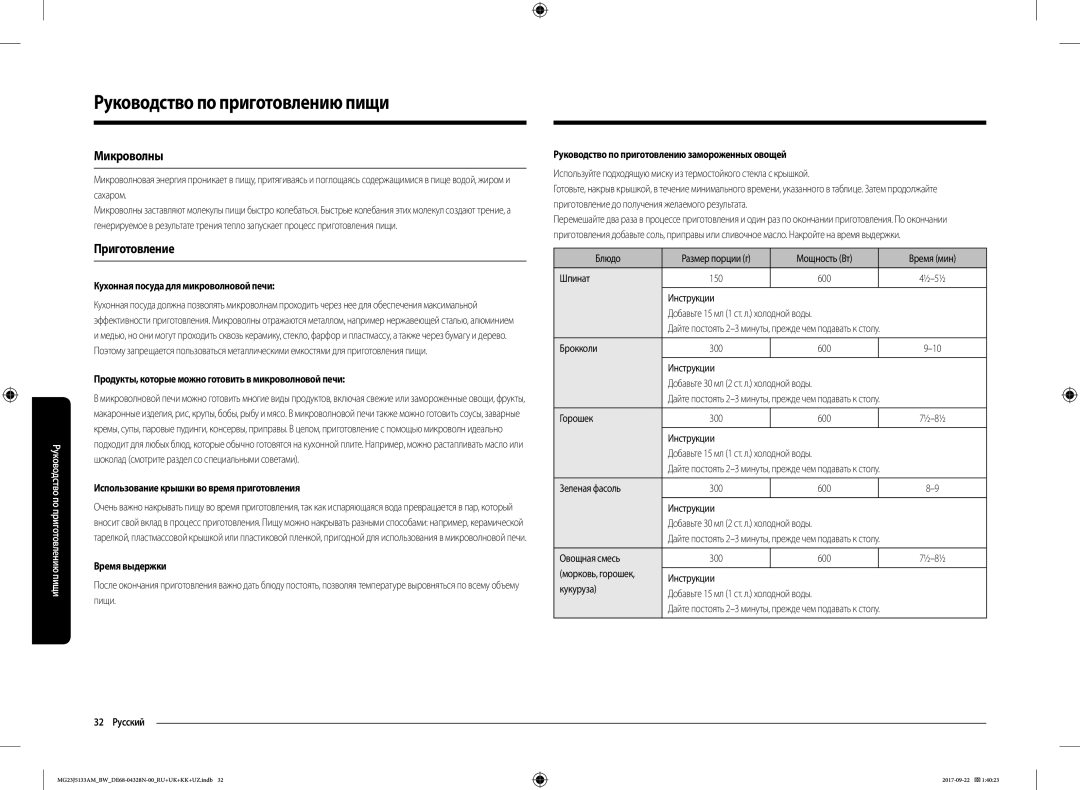 Samsung MG23J5133AM/BW manual Руководство по приготовлению пищи, Микроволны, Приготовление 