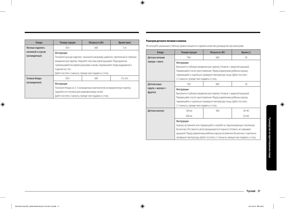 Samsung MG23J5133AM/BW manual Разогрев детского питания и молока 