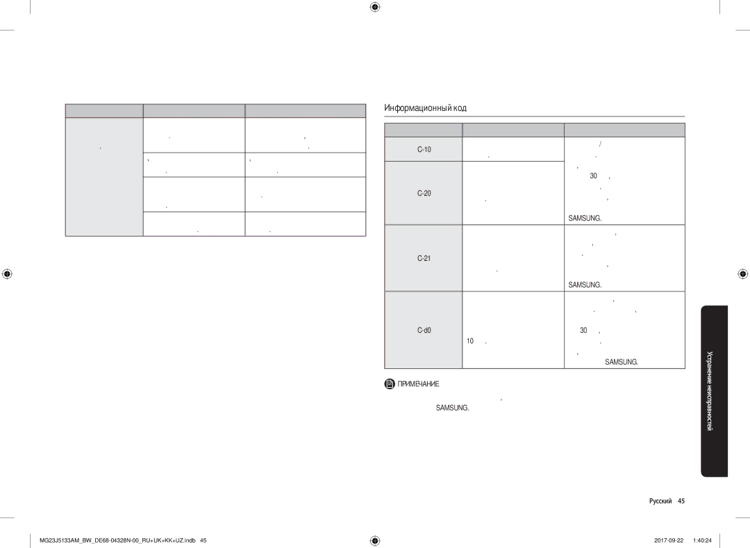 Samsung MG23J5133AM/BW manual Информационный код 