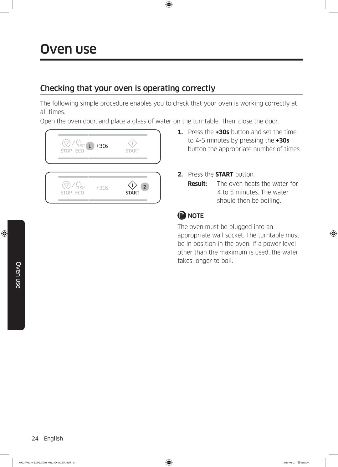 Samsung MG23J5133AT/EG manual Checking that your oven is operating correctly 