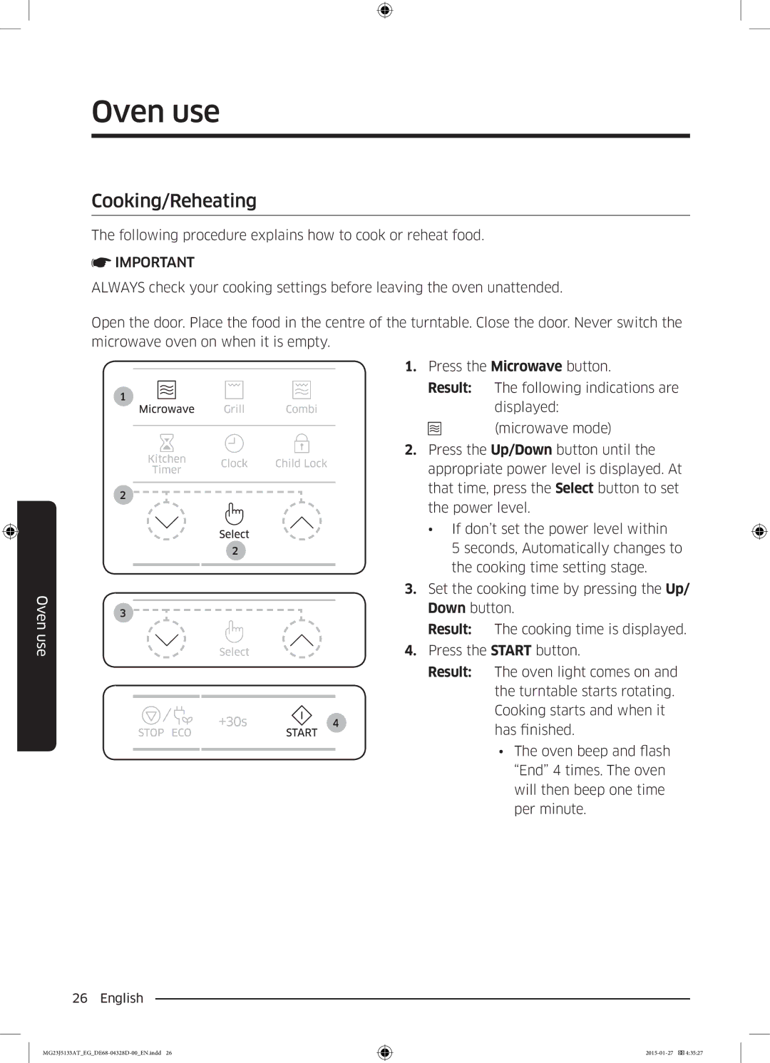 Samsung MG23J5133AT/EG manual Cooking/Reheating, Result 