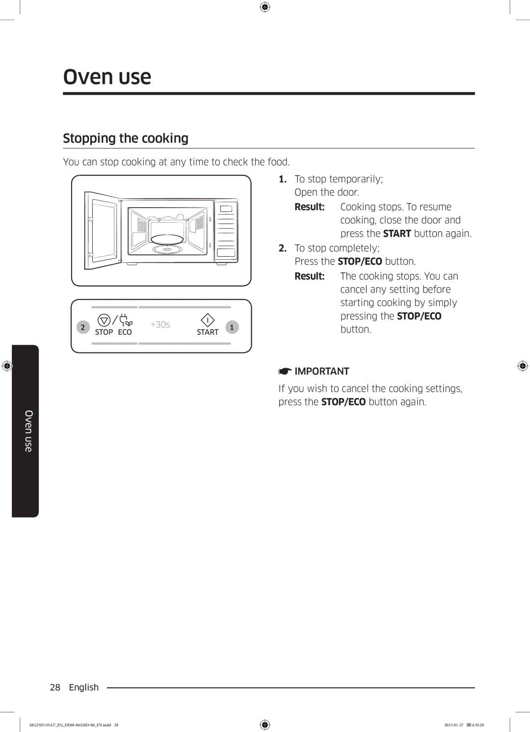 Samsung MG23J5133AT/EG manual Stopping the cooking 