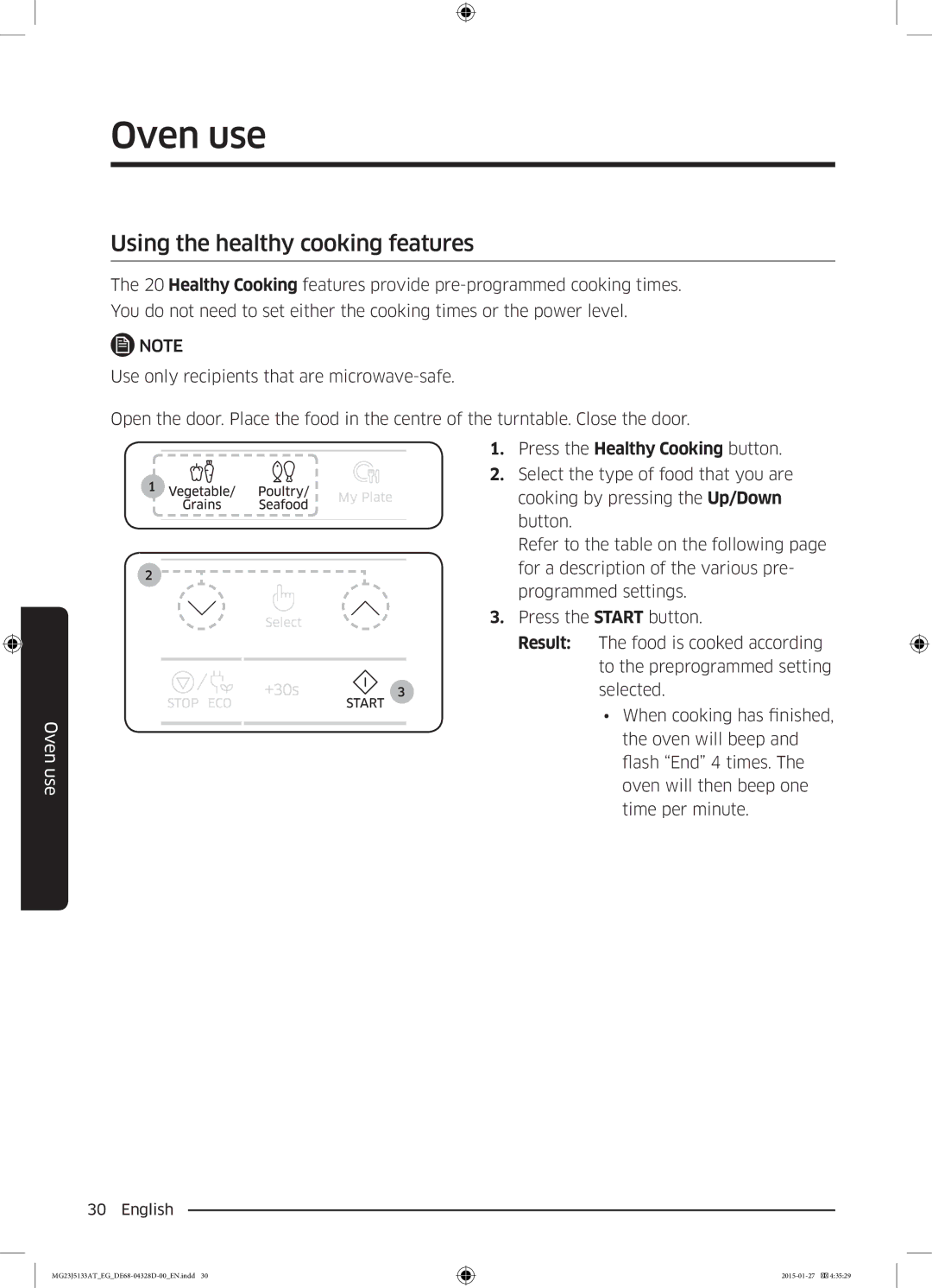 Samsung MG23J5133AT/EG manual Using the healthy cooking features 