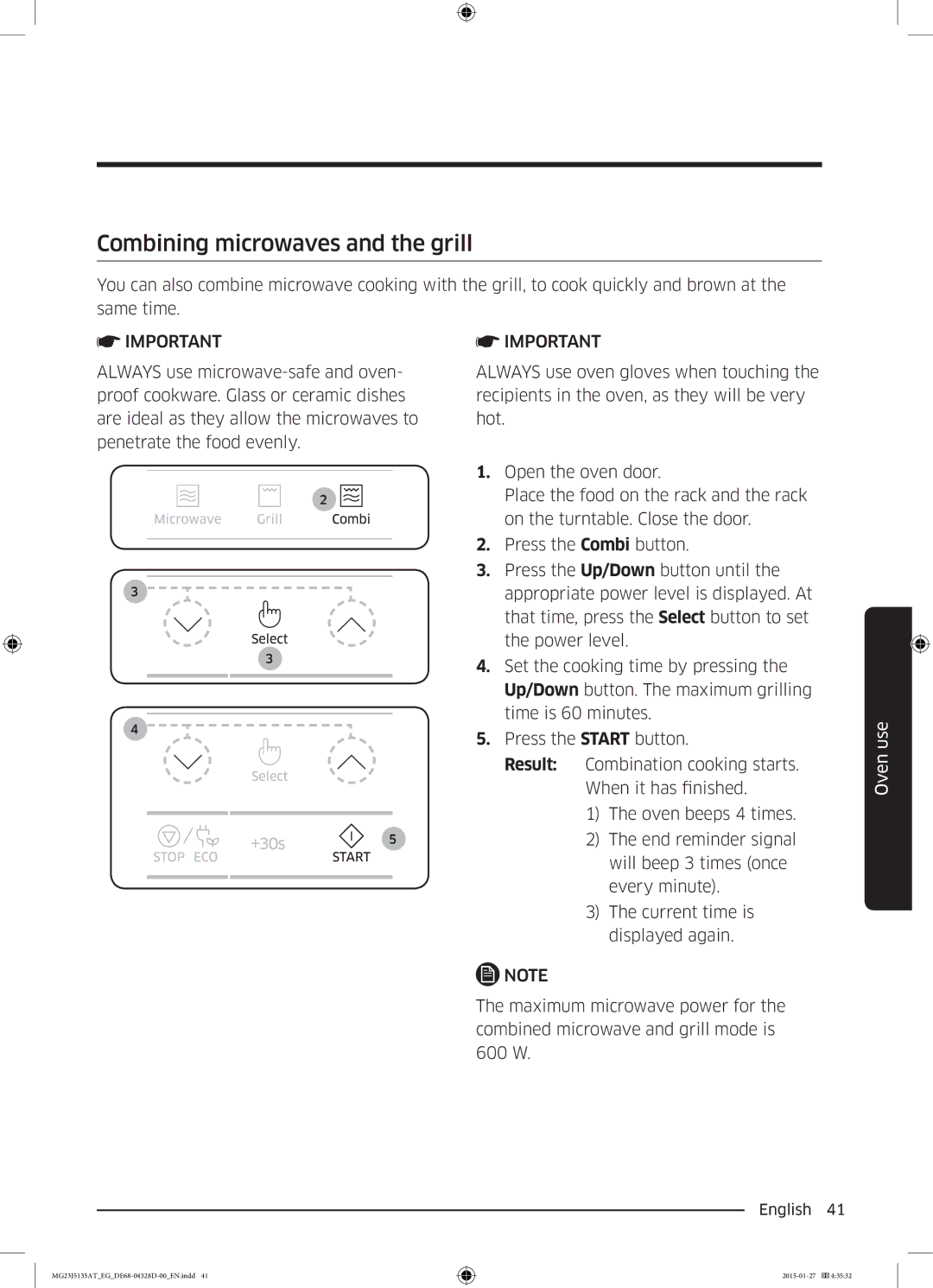 Samsung MG23J5133AT/EG manual Combining microwaves and the grill 