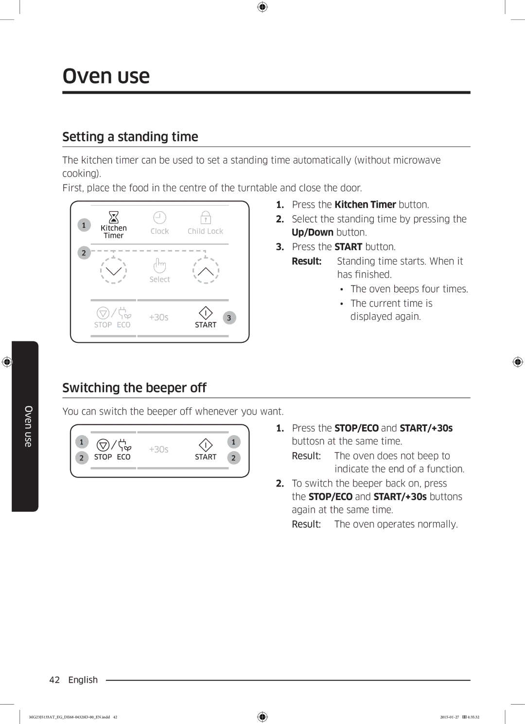 Samsung MG23J5133AT/EG manual Setting a standing time, Switching the beeper off 