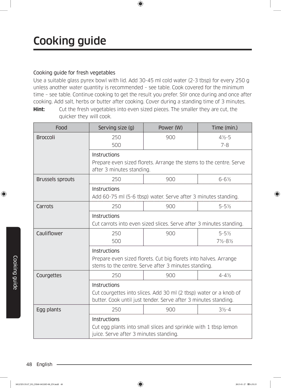 Samsung MG23J5133AT/EG manual Cooking guide 