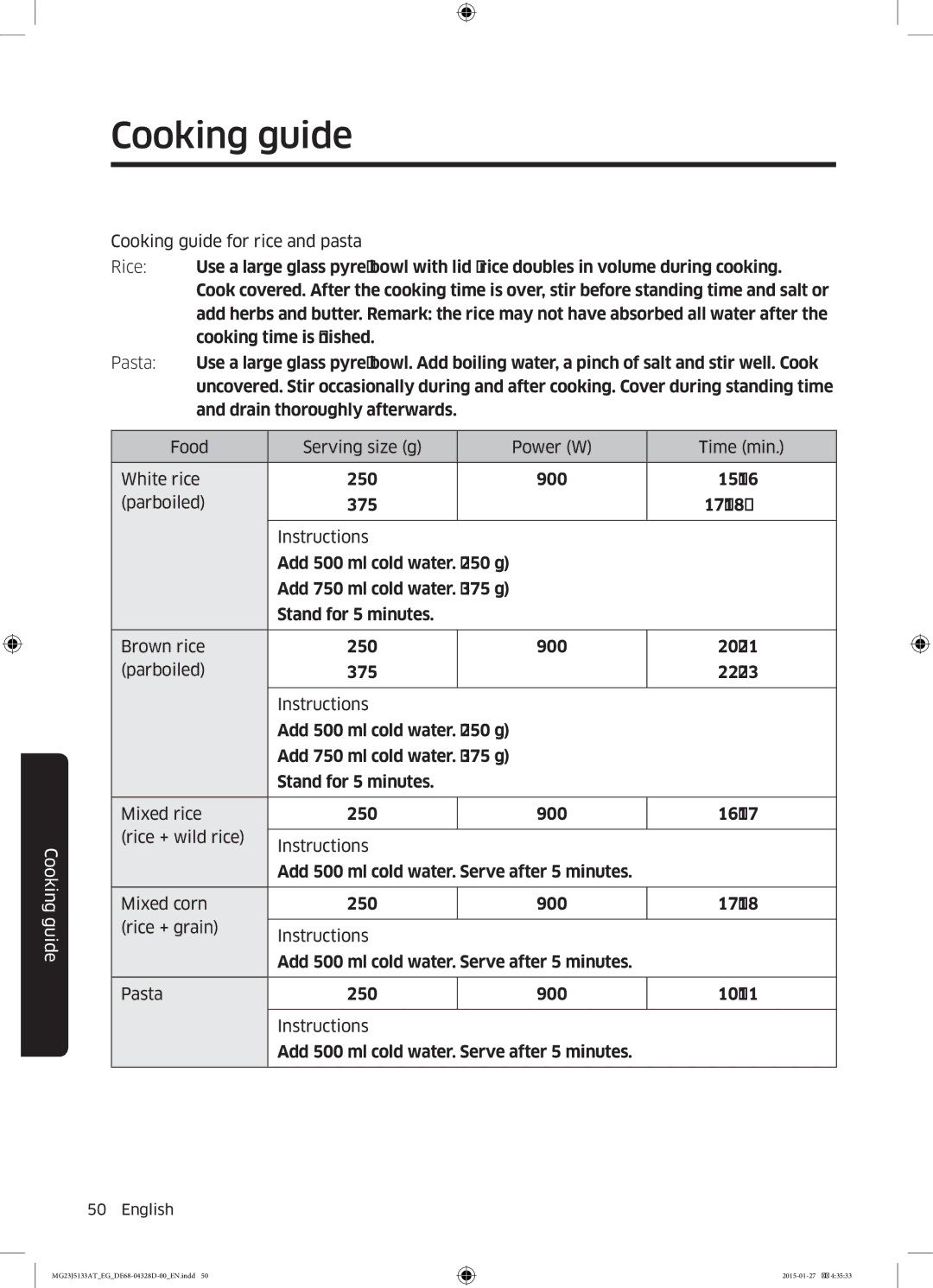 Samsung MG23J5133AT/EG manual Cooking guide 