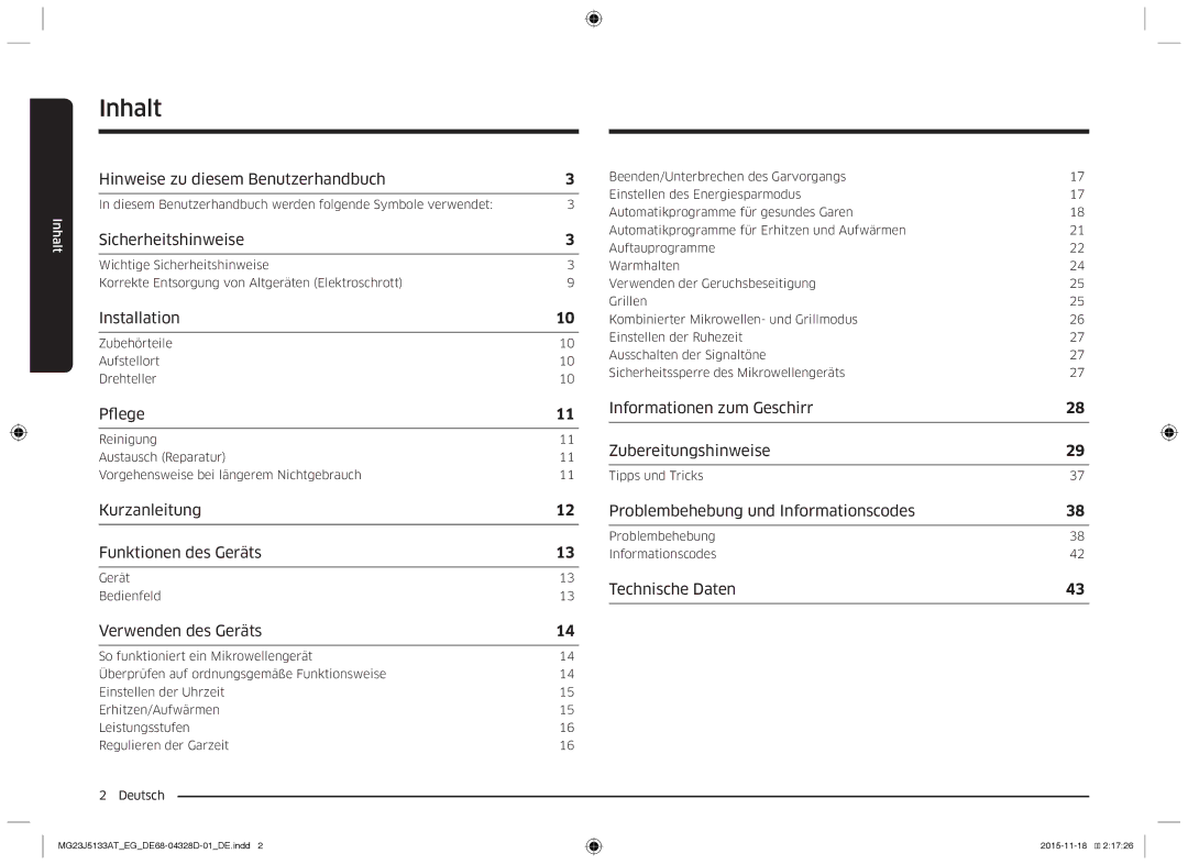 Samsung MG23J5133AT/EG manual Inhalt 