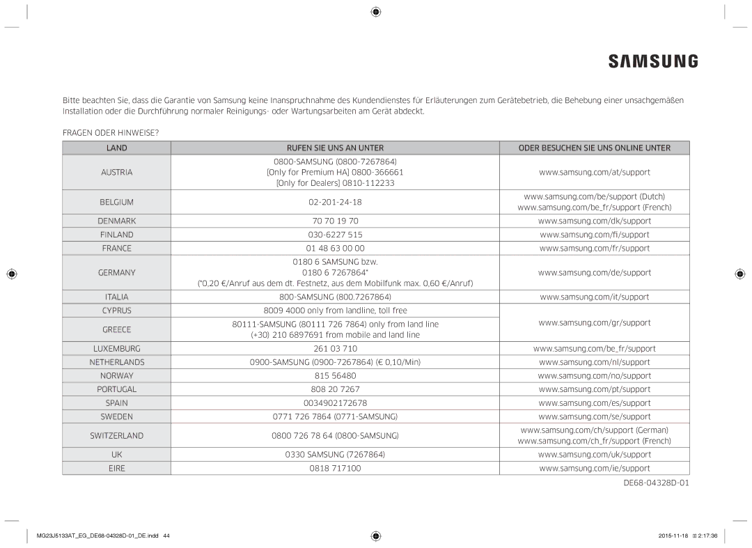 Samsung MG23J5133AT/EG manual Belgium 