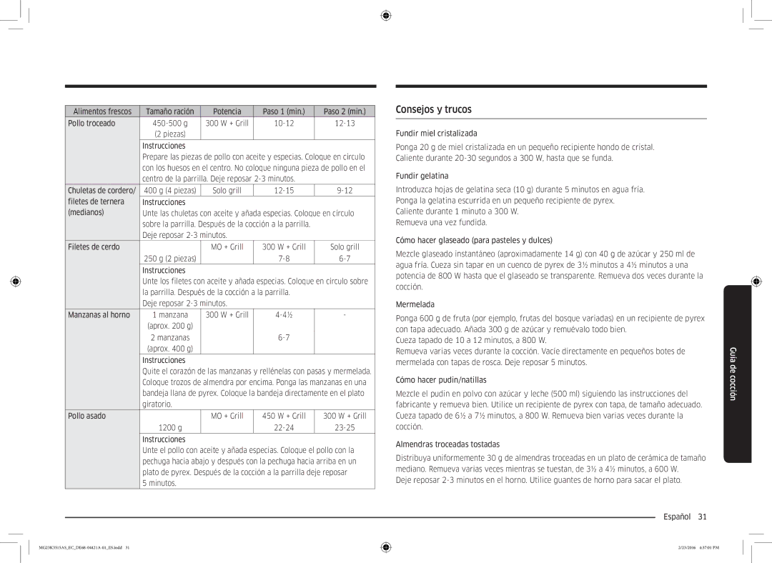 Samsung MG23K3515AS/EC manual Consejos y trucos 