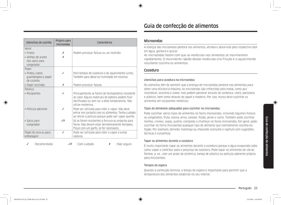 Samsung MG23K3515AS/EC manual Guia de confecção de alimentos, Cozedura 