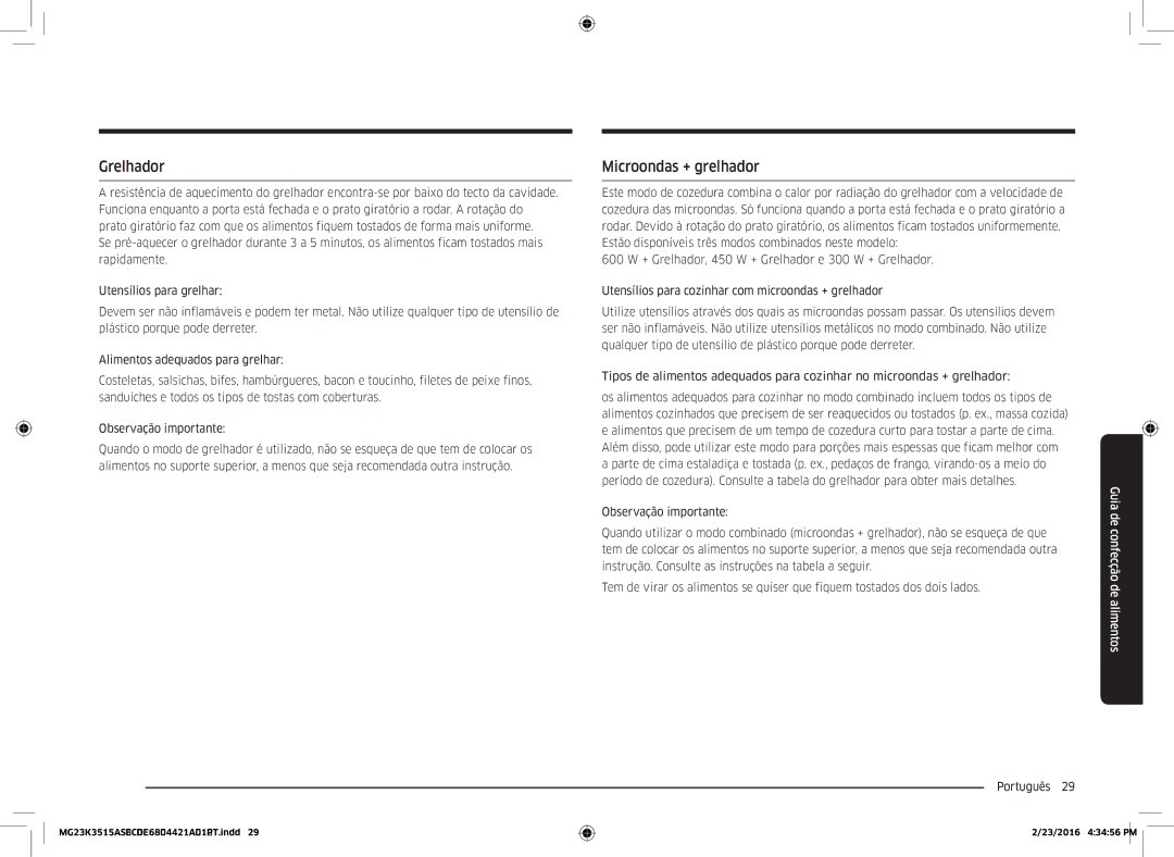 Samsung MG23K3515AS/EC manual Grelhador, Microondas + grelhador 
